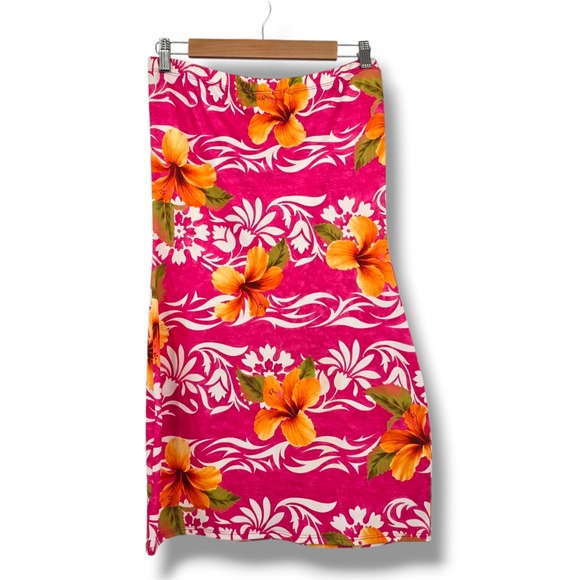 Uncivilized Pink Orange Floral Strapless Mini Dress Hawaiian Beach Cover Up L - Picture 2 of 9
